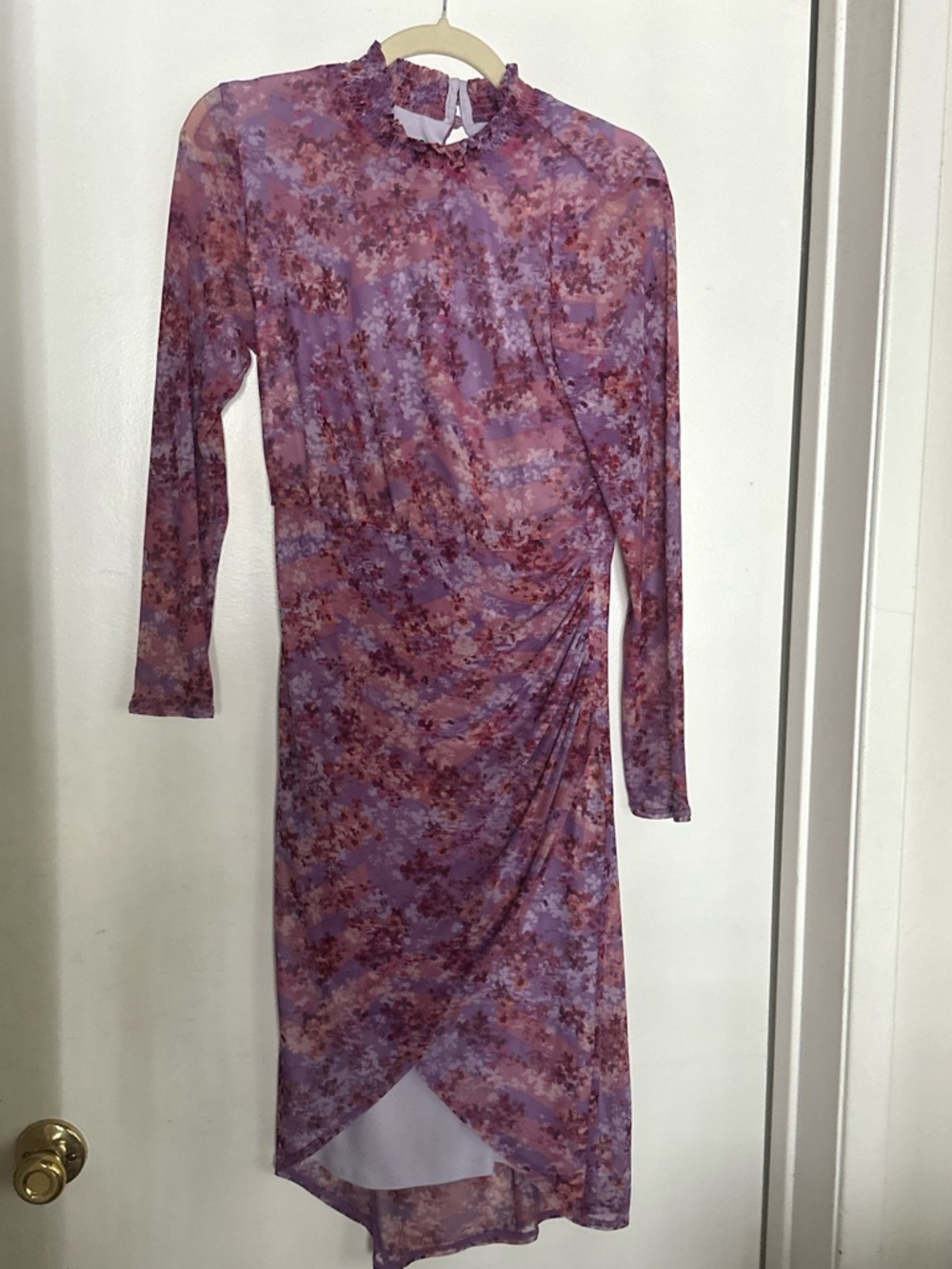 Laundry By Shelli Segal Lavender Floral Long-Sleeve Midi Dress